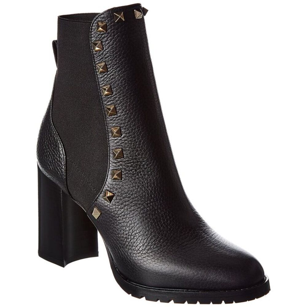 Valentino Rockstud 90 Grainy Leather Boot, Black